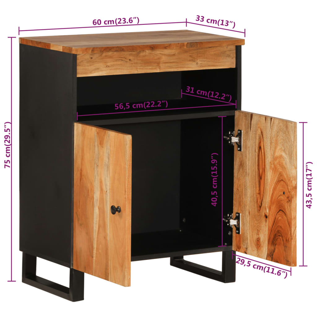 Buffet avec 2 portes 60x33x75 cm bois massif d'acacia