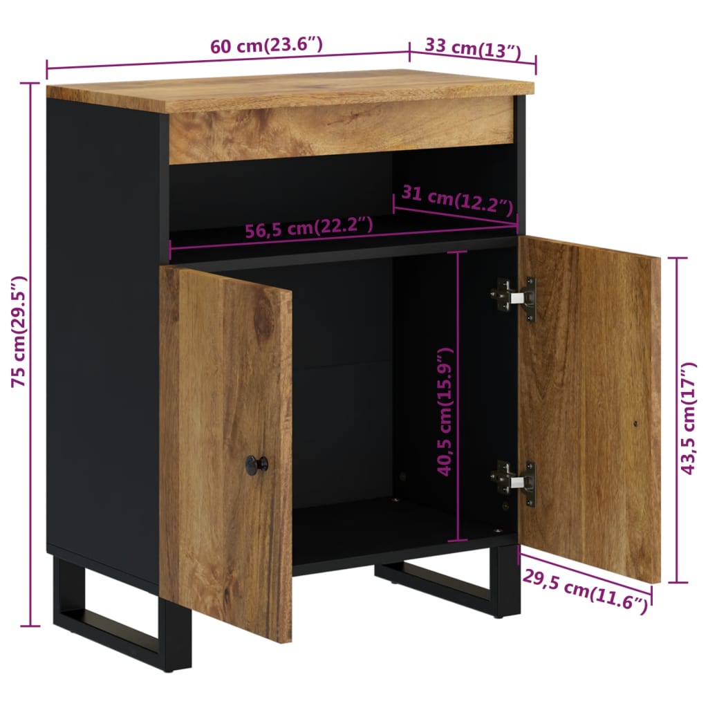 Buffet avec 2 portes 60x33x75 cm bois massif de manguier