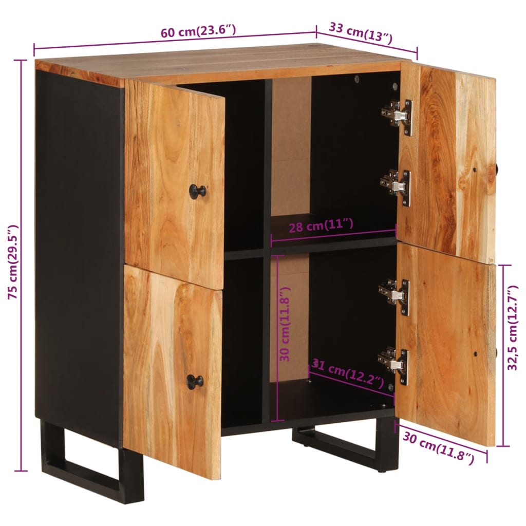 Buffet avec 4 portes 60x33x75 cm bois massif d'acacia