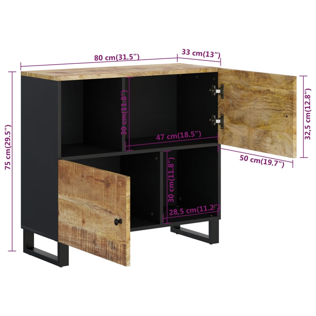 Buffet avec 2 portes 80x33x75 cm bois massif de manguier