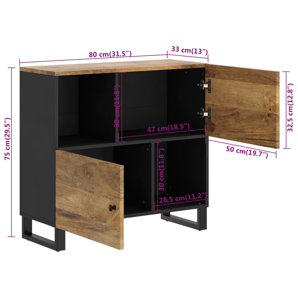 Buffet avec 2 portes 80x33x75 cm bois massif de manguier