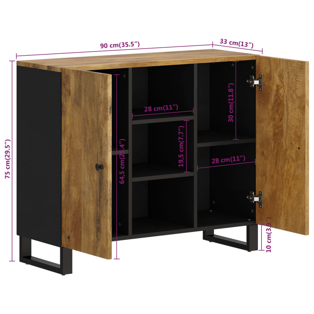 Buffet avec 2 portes 90x33x75 cm bois massif de manguier