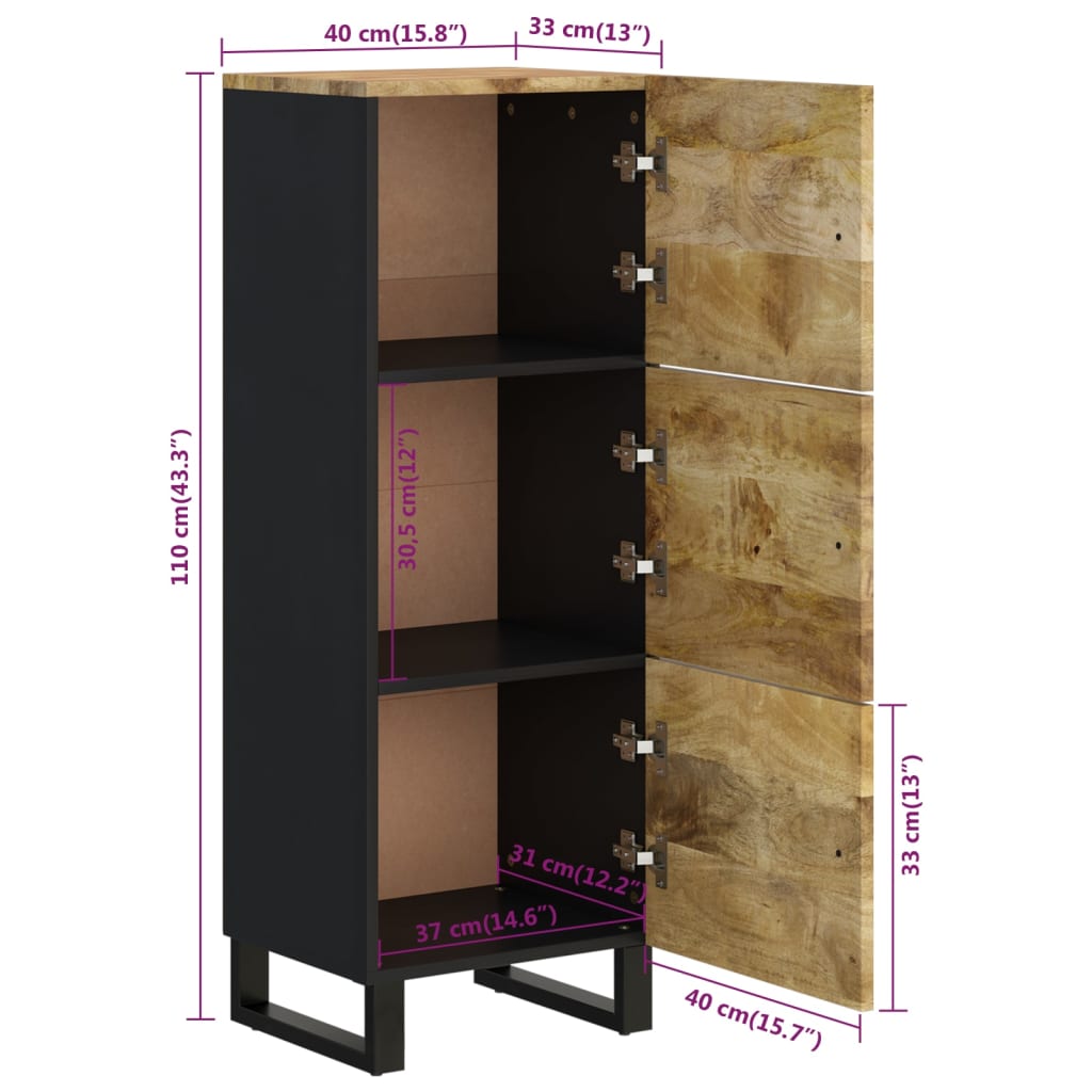 Buffet avec 3 portes 40x33x110 cm bois massif manguier et fer