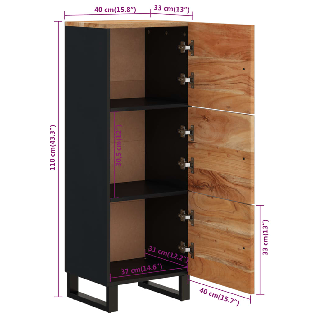 Buffet avec 3 portes 40x33x110 cm bois massif d'acacia et fer