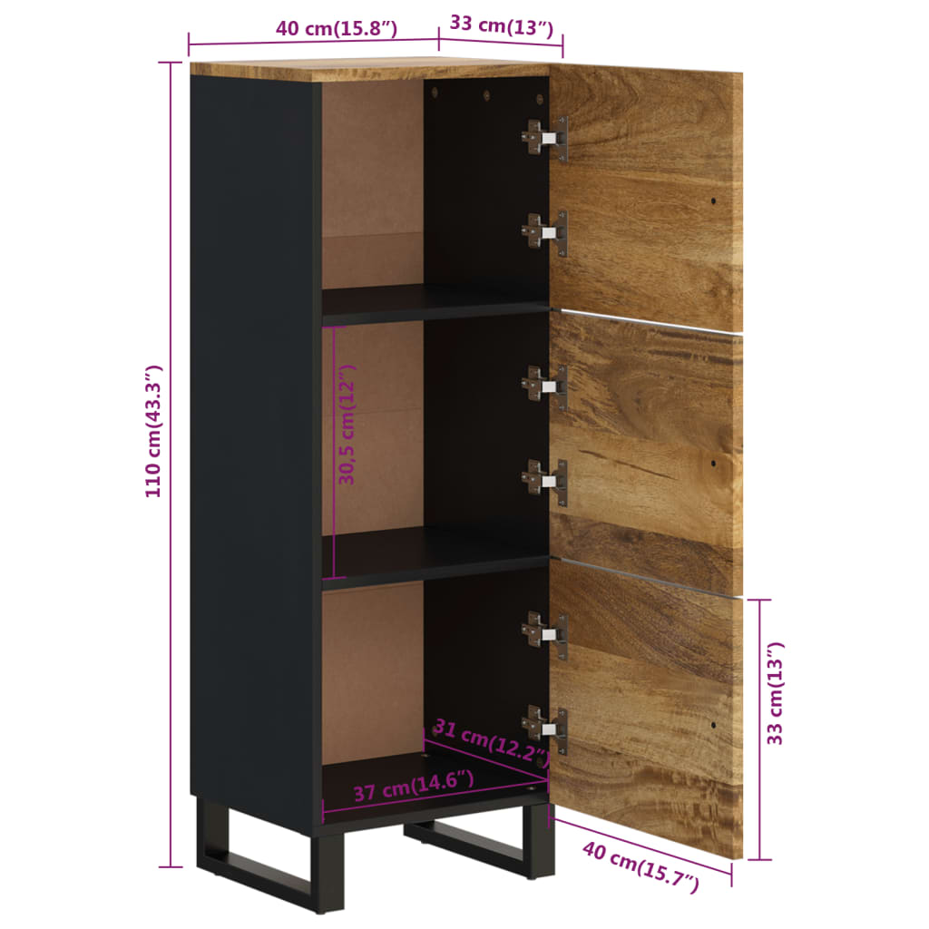 Buffet avec 3 portes 40x33x110 cm bois massif manguier et fer