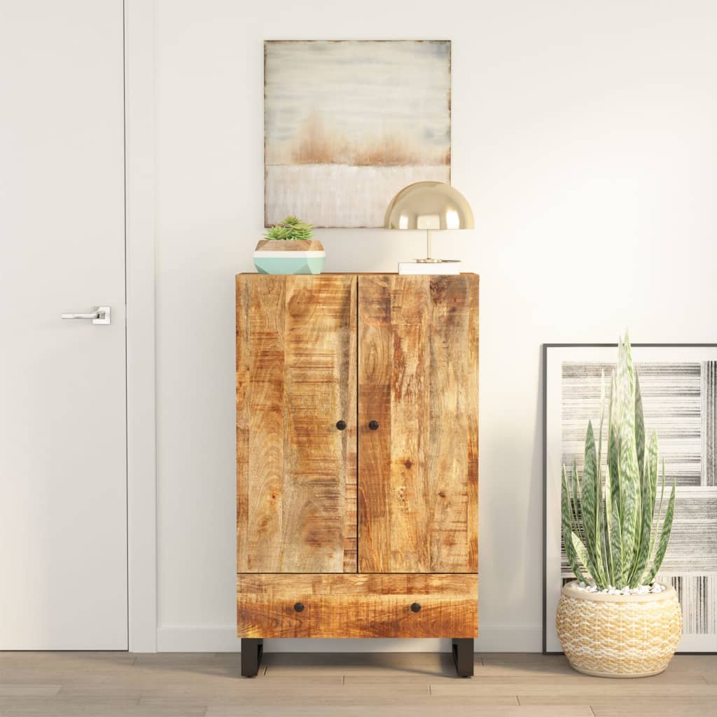 High sideboard with drawer 60x33x100cm solid mango wood and iron