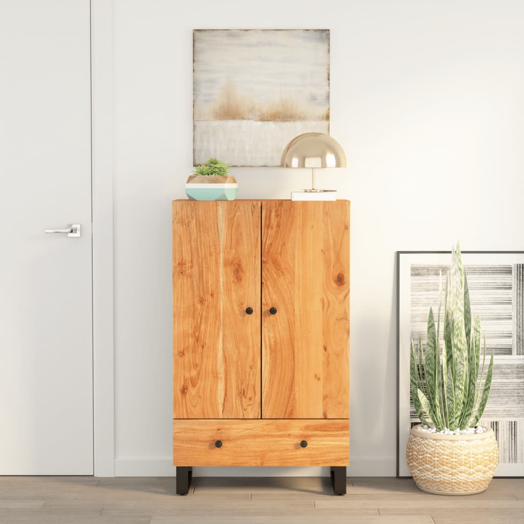 Buffet haut avec tiroir 60x33x100cm bois massif d'acacia et fer