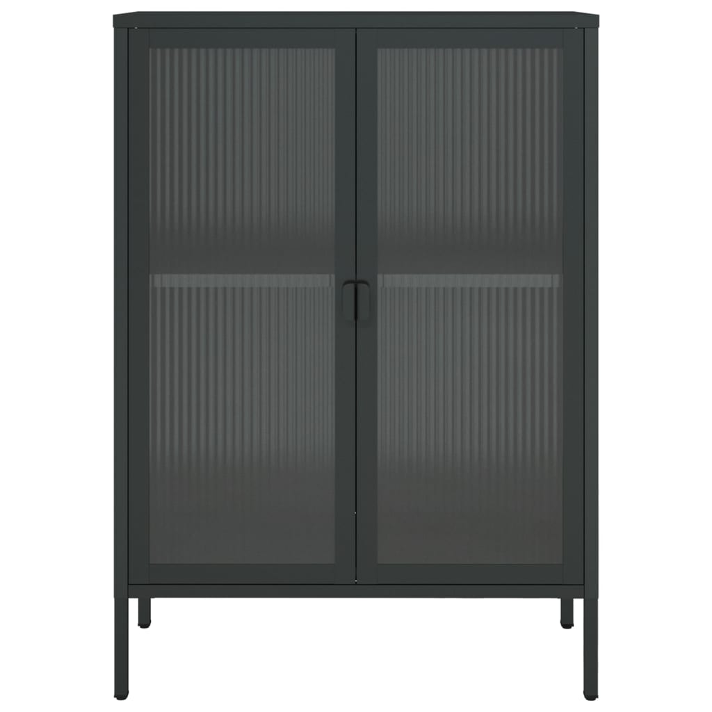 Buffet noir 75x35x105 cm verre et acier