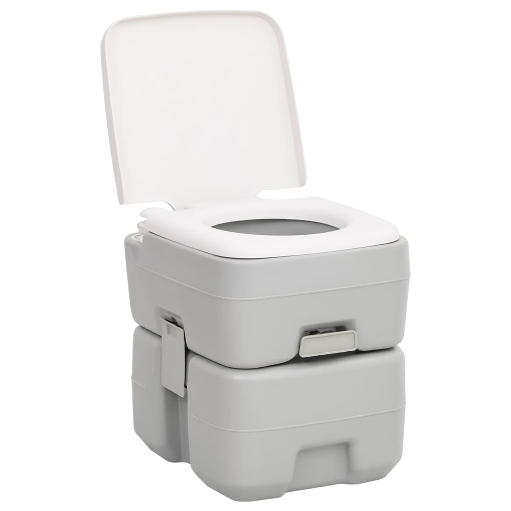 Toilette de camping portable gris et blanc 20+10 L PEHD