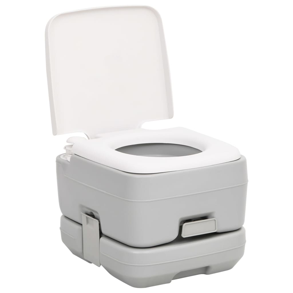 Toilette de camping portable gris et blanc 10+10 L PEHD