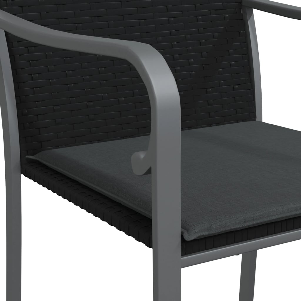 Gartenstühle mit Kissen 2er-Set schwarz 56x59x84 cm Rattan