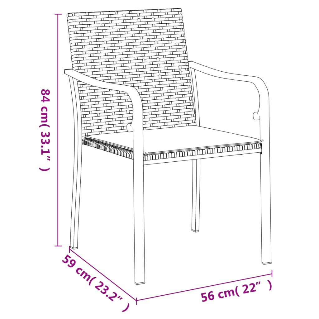 Gartenstühle mit Kissen 2er-Set schwarz 56x59x84 cm Rattan