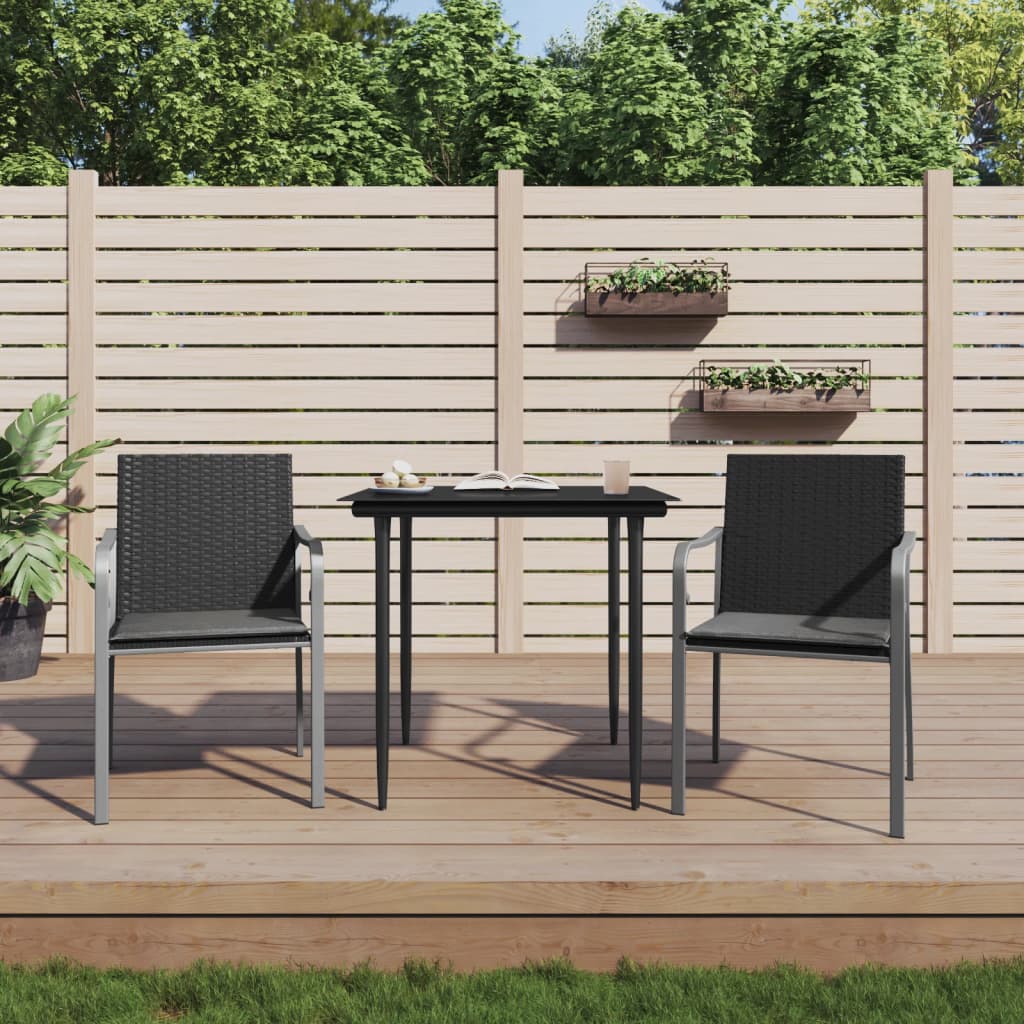 Gartenstühle mit Kissen 2er-Set schwarz 56x59x84 cm Rattan