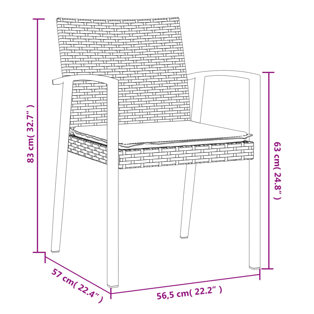 Chaises de jardin coussins lot de 2 marron 56,5x57x83 cm rotin