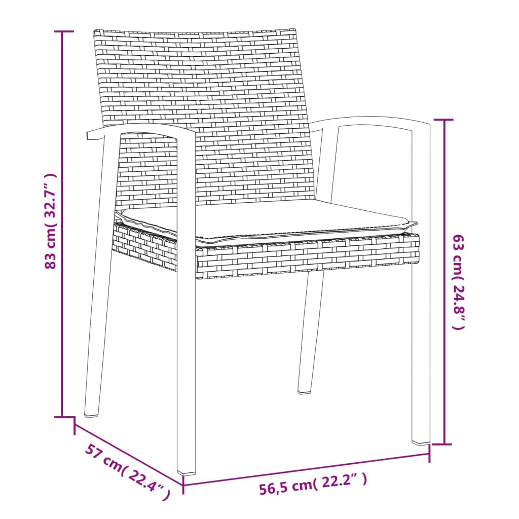 Chaises de jardin et coussins lot de 2 noir 56,5x57x83 cm rotin