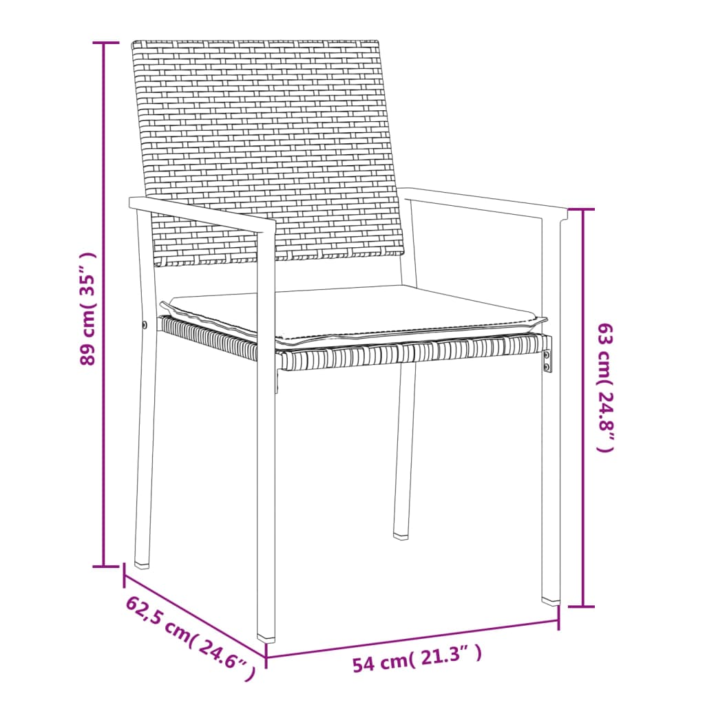 Chaises de jardin et coussins lot de 2 noir 54x62,5x89 cm rotin