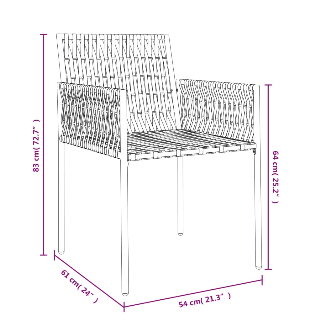 Chaises de jardin et coussins lot de 2 marron 54x61x83 cm rotin