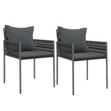 Gartenstühle mit Kissen 2er-Set schwarz 54x61x83 cm Rattan