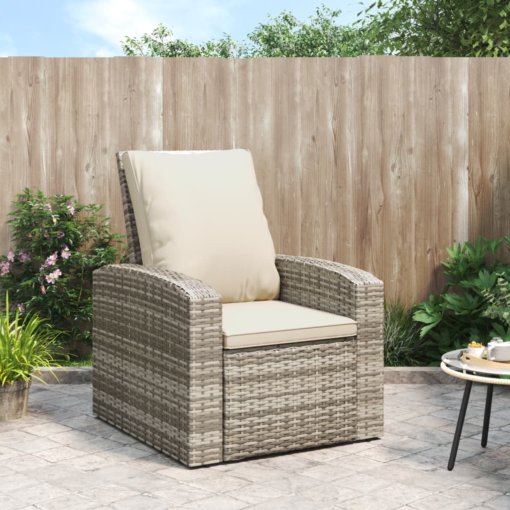 Fauteuil inclinable de jardin avec coussins marron clair rotin