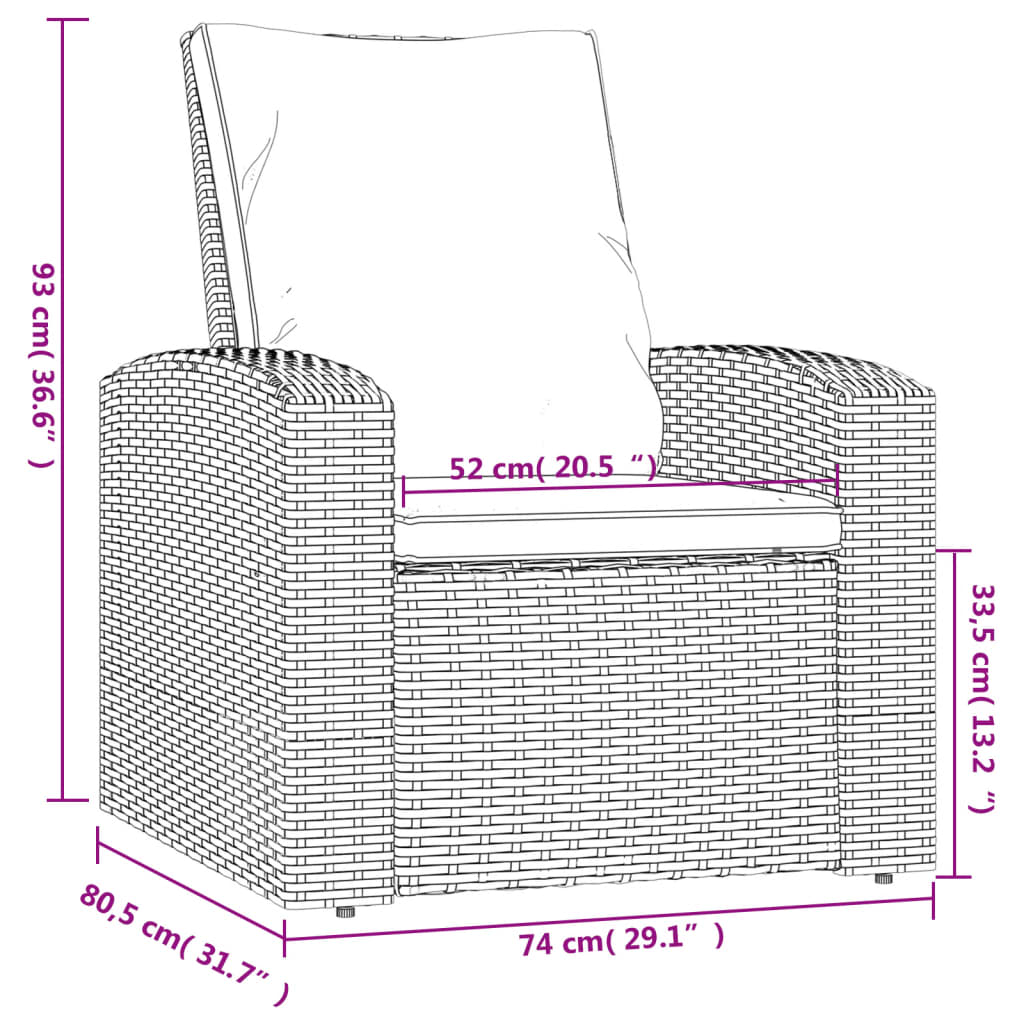 Fauteuil inclinable de jardin avec coussins gris résine tressée