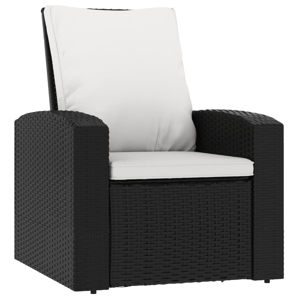 Fauteuil inclinable de jardin avec coussins noir résine tressée