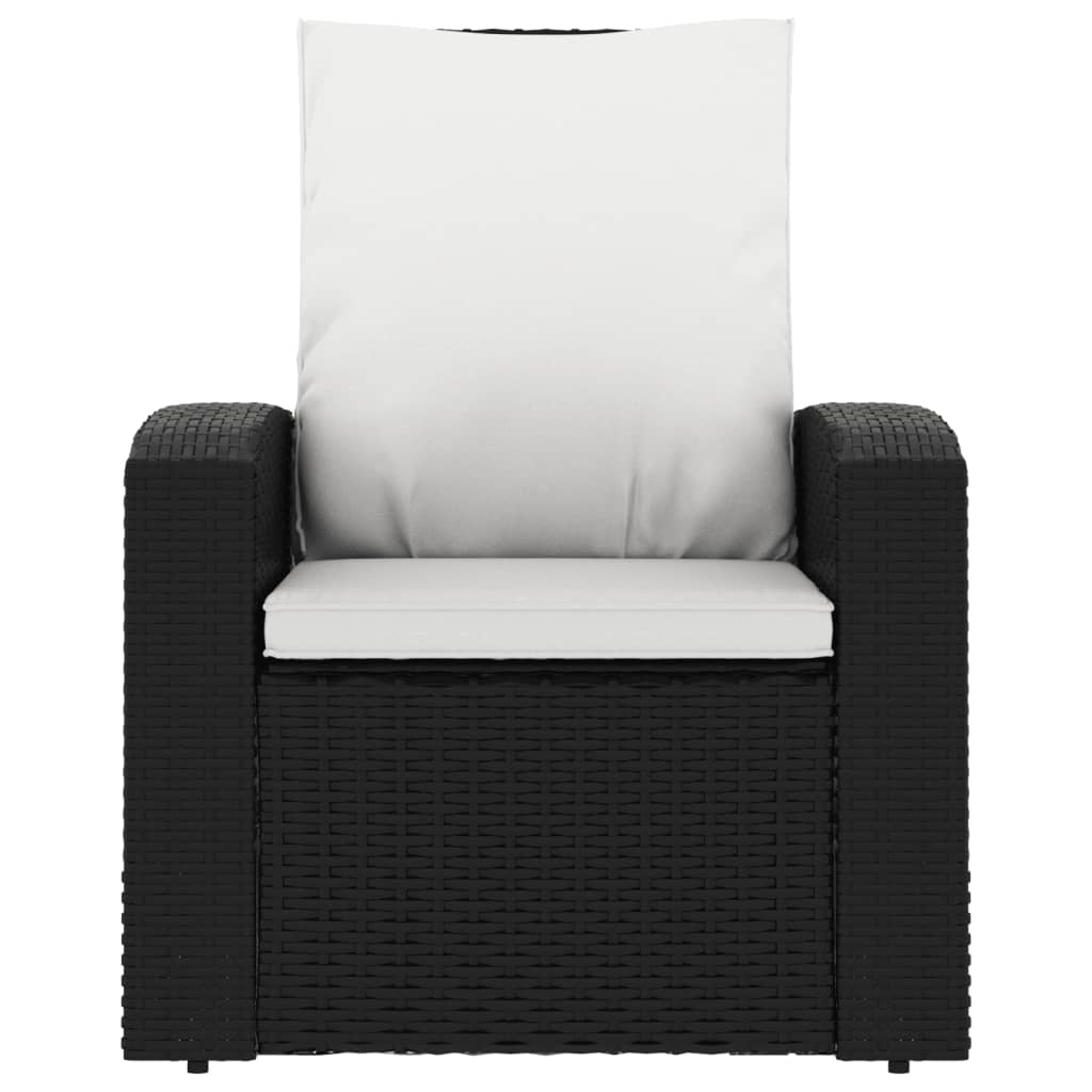 Fauteuil inclinable de jardin avec coussins noir résine tressée