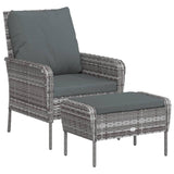 Chaise de jardin avec tabouret gris résine tressée