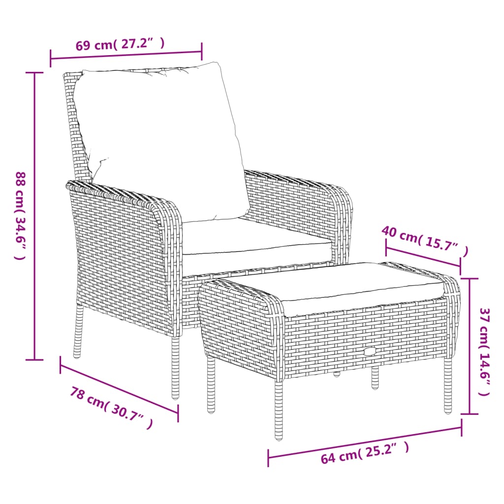 Chaise de jardin avec tabouret gris résine tressée