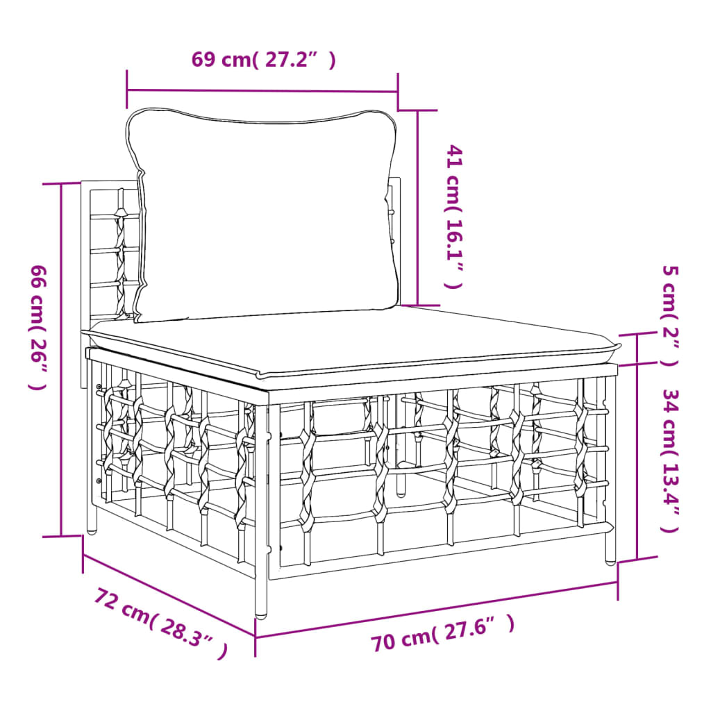 Canapé central de jardin avec coussin gris foncé résine tressée