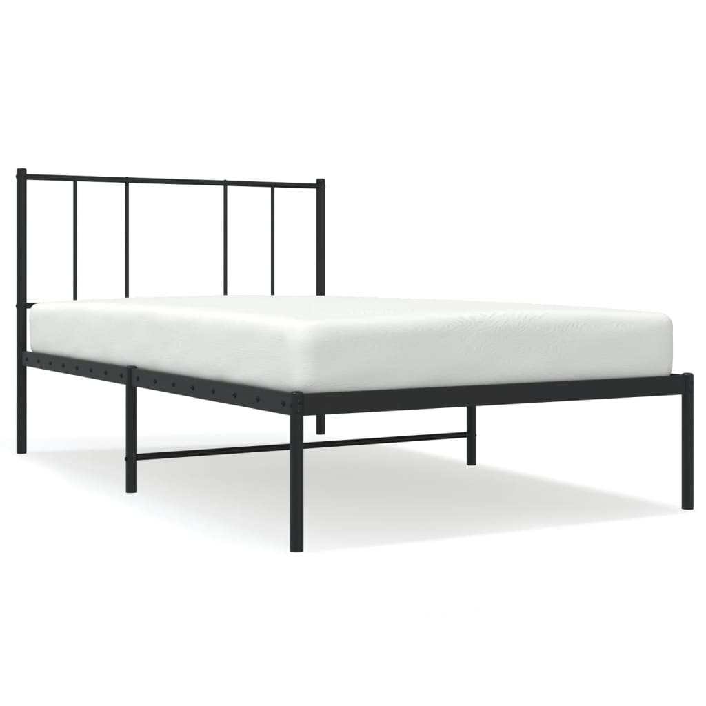 Cadre de lit métal sans matelas avec tête de lit noir 90x200 cm