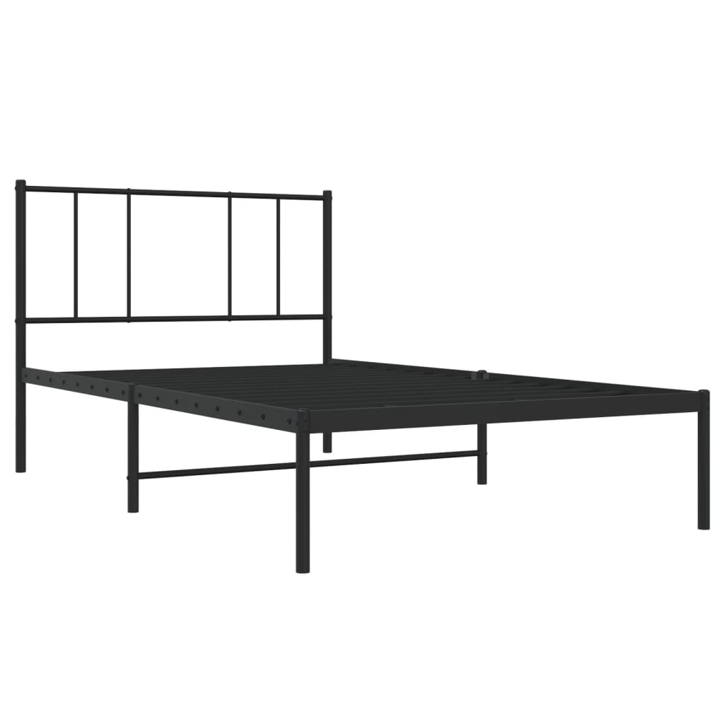 Cadre de lit métal sans matelas avec tête de lit noir 90x200 cm