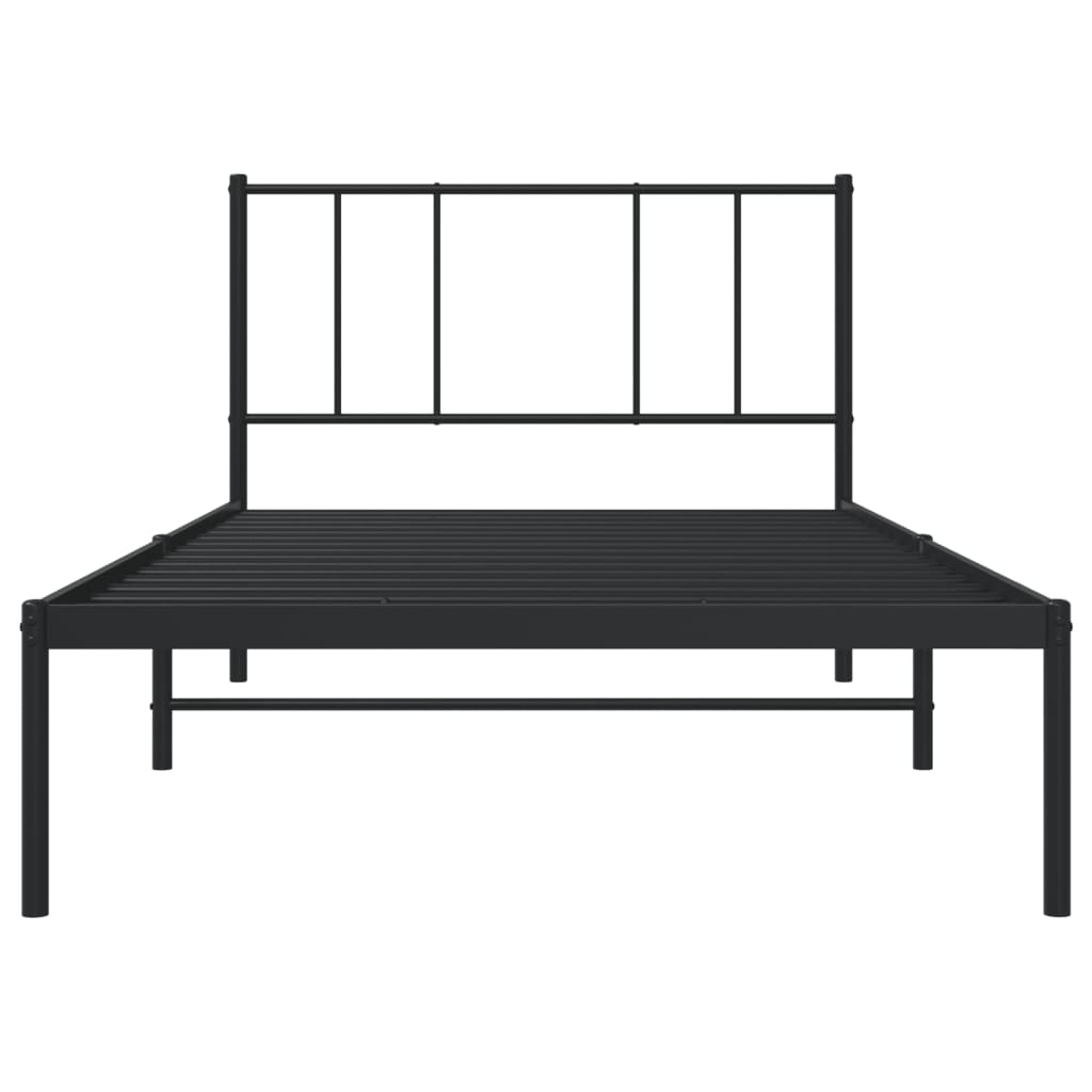 Cadre de lit métal sans matelas avec tête de lit noir 90x200 cm