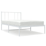 Cadre de lit métal sans matelas et tête de lit blanc 107x203 cm