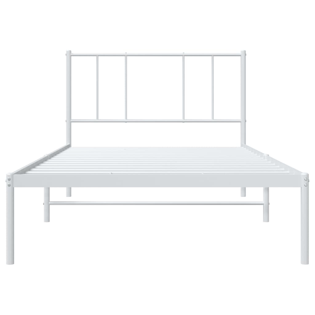 Cadre de lit métal sans matelas et tête de lit blanc 107x203 cm