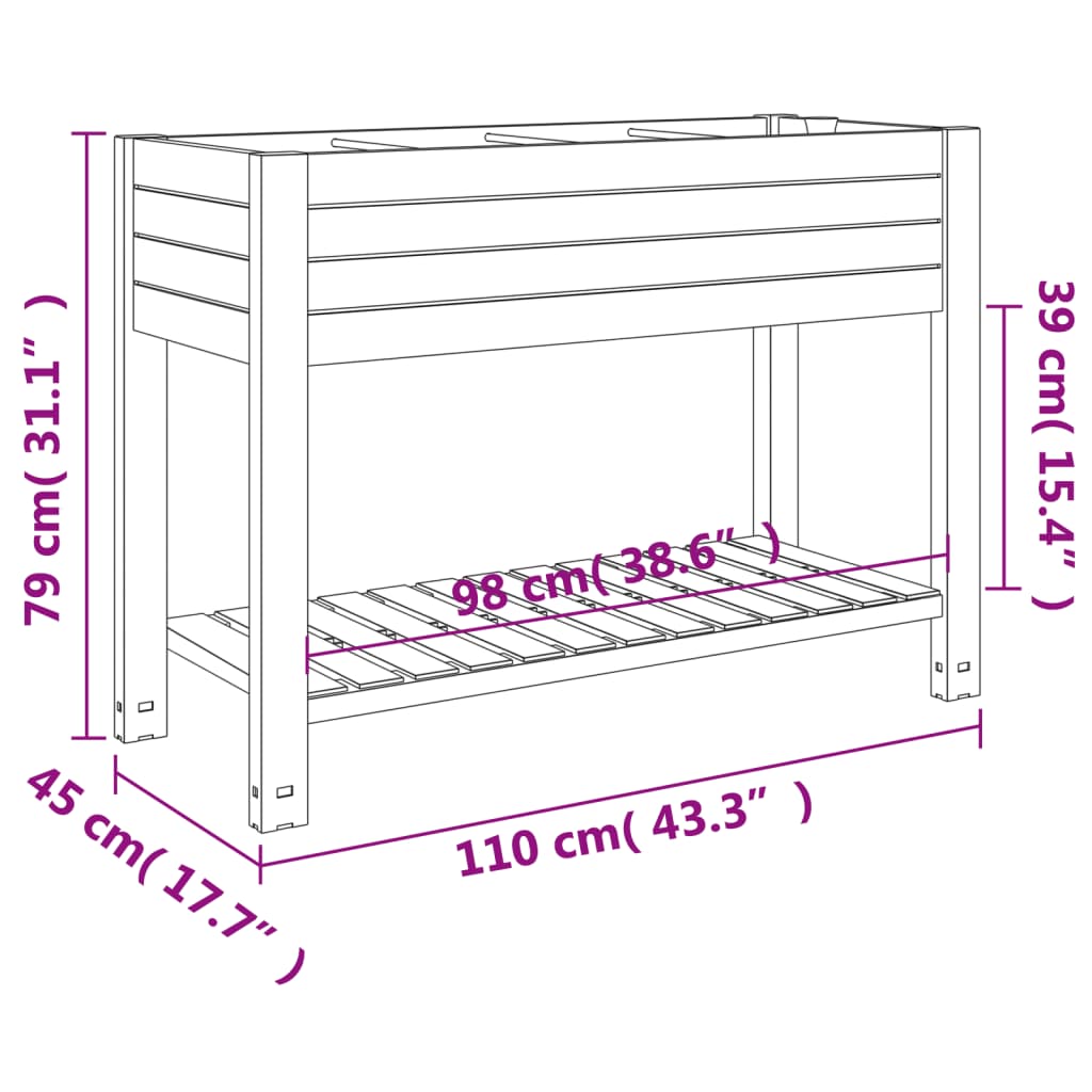 Lit surélevé de jardin marron clair 110x45x79 cm polypropylène