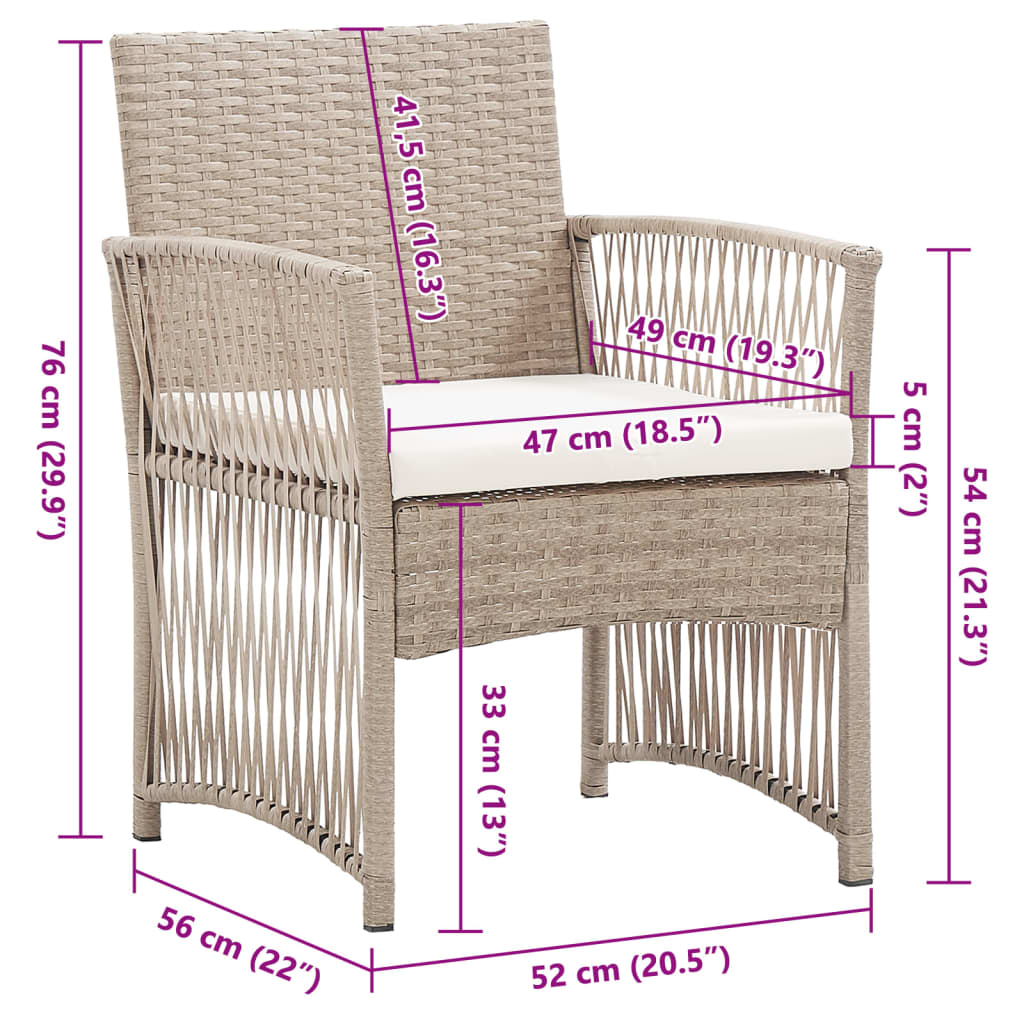 Fauteuils de jardin avec coussins 2 pcs Beige Résine tressée