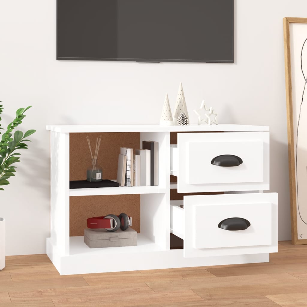 TV cabinet white gloss 73x35.5x47.5 cm engineered wood