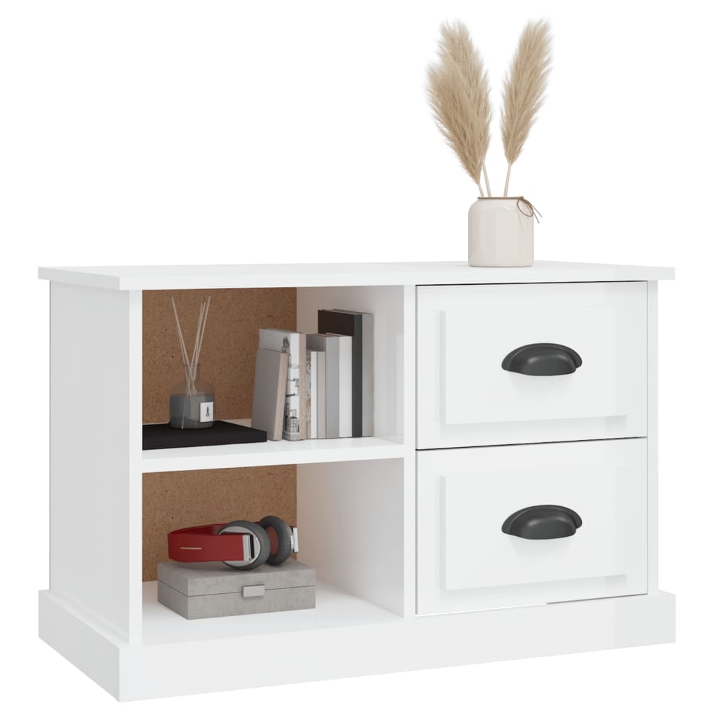 Meuble TV blanc brillant 73x35,5x47,5 cm bois d'ingénierie