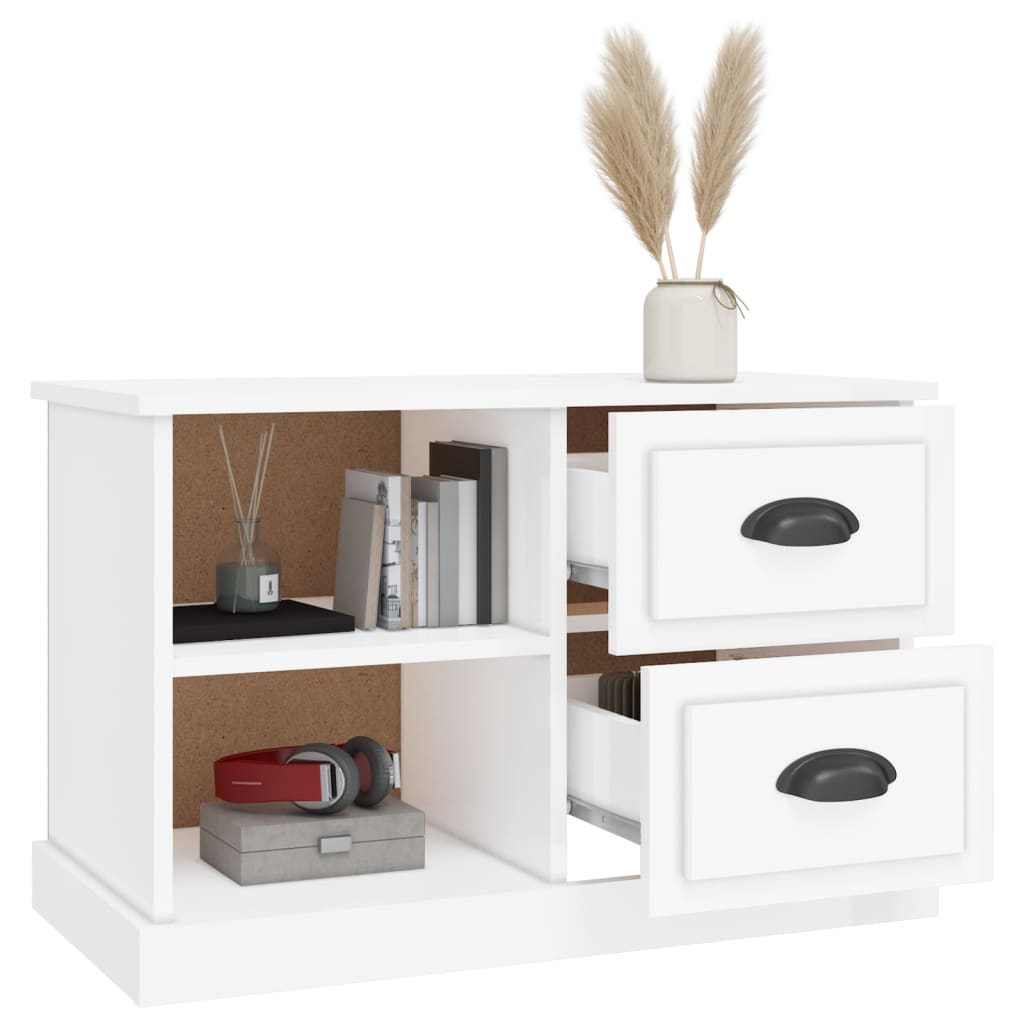 TV cabinet white gloss 73x35.5x47.5 cm engineered wood