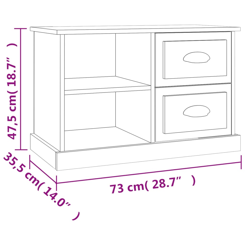 TV cabinet white gloss 73x35.5x47.5 cm engineered wood