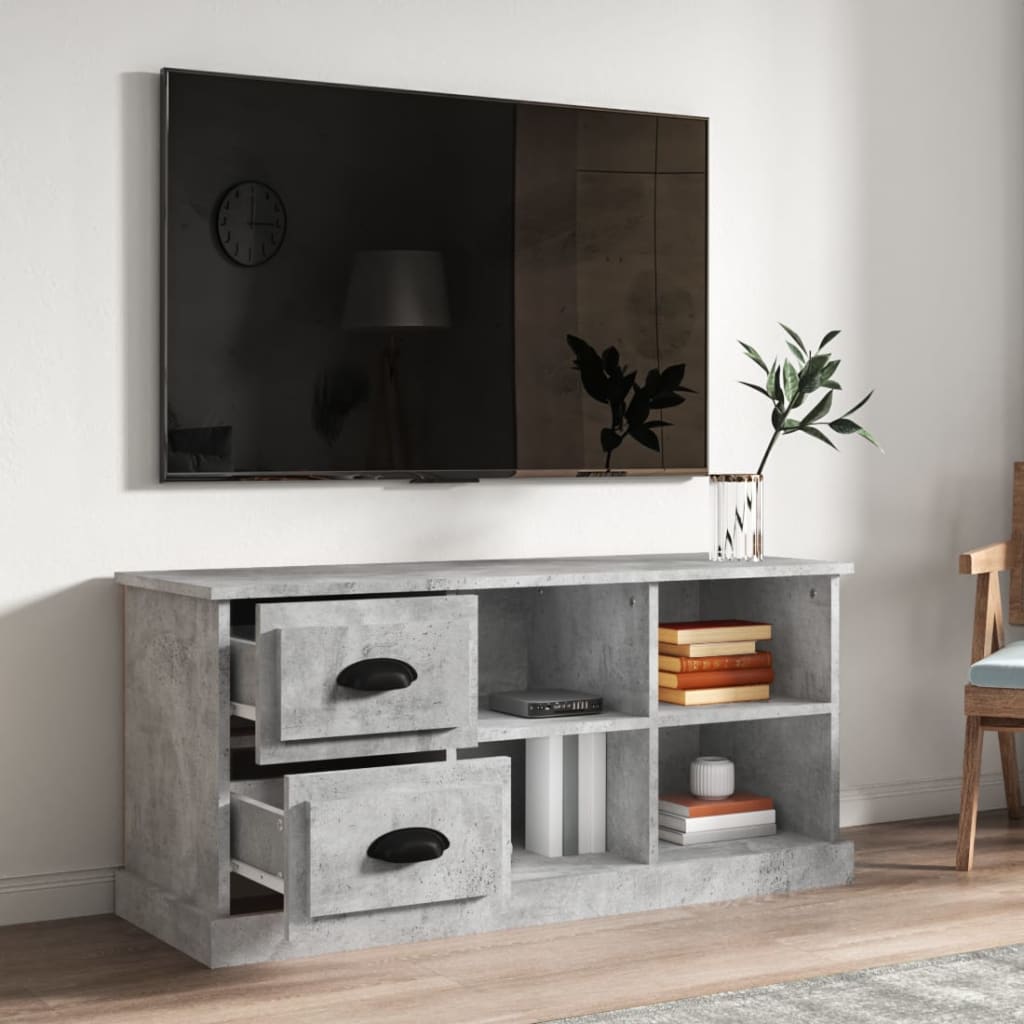 Meuble TV gris béton 102x35,5x47,5 cm bois d'ingénierie