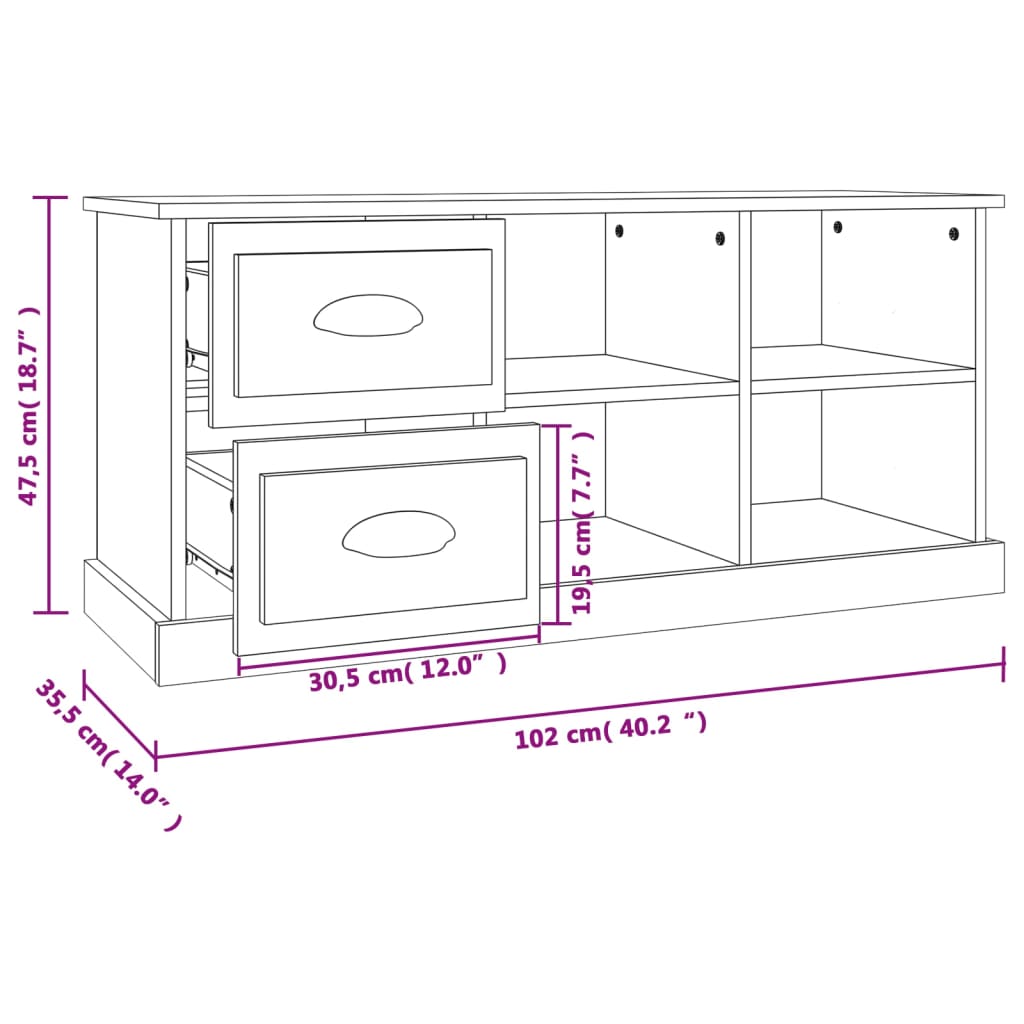 Meuble TV chêne marron 102x35,5x47,5 cm bois d'ingénierie