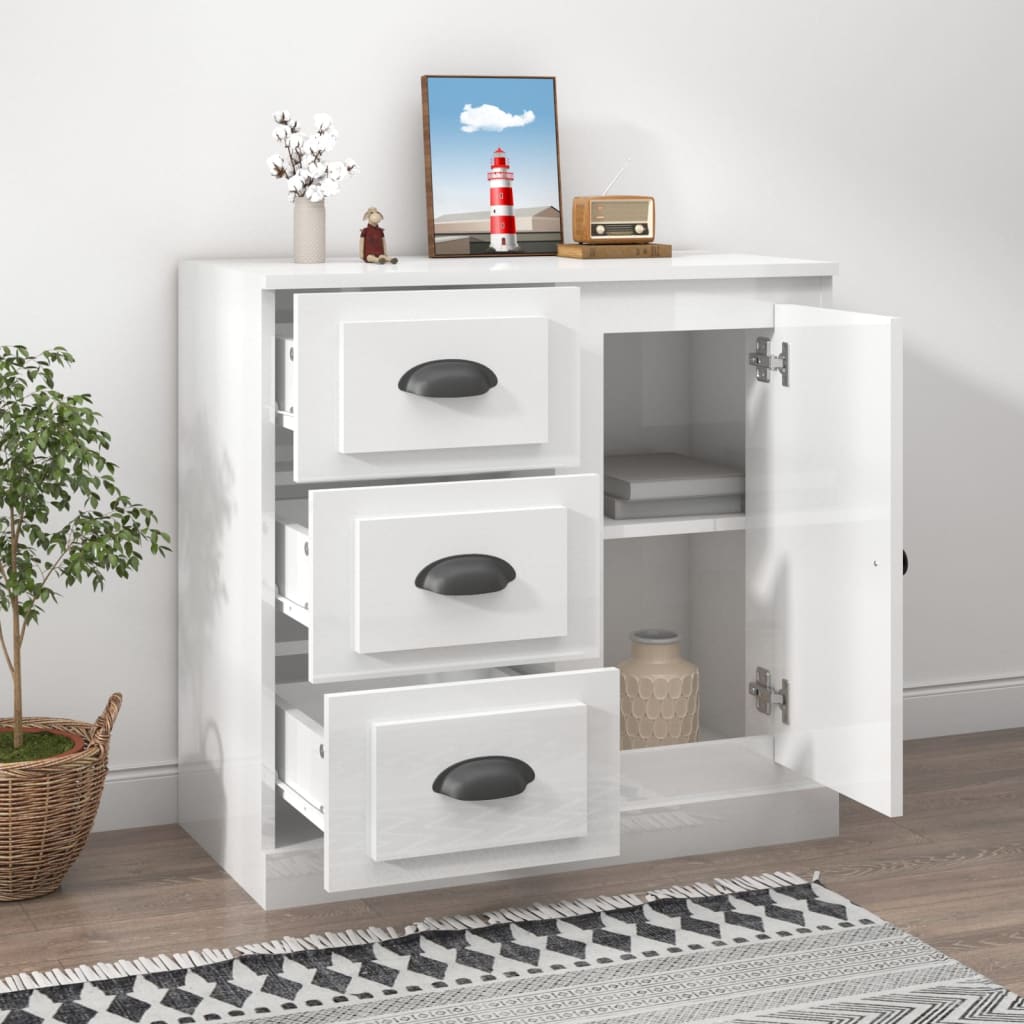 White high gloss sideboard 70x35.5x67.5 cm engineered wood