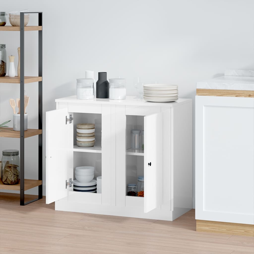 Buffets 2 pcs blanc brillant 37,5x35,5x67,5cm bois d'ingénierie