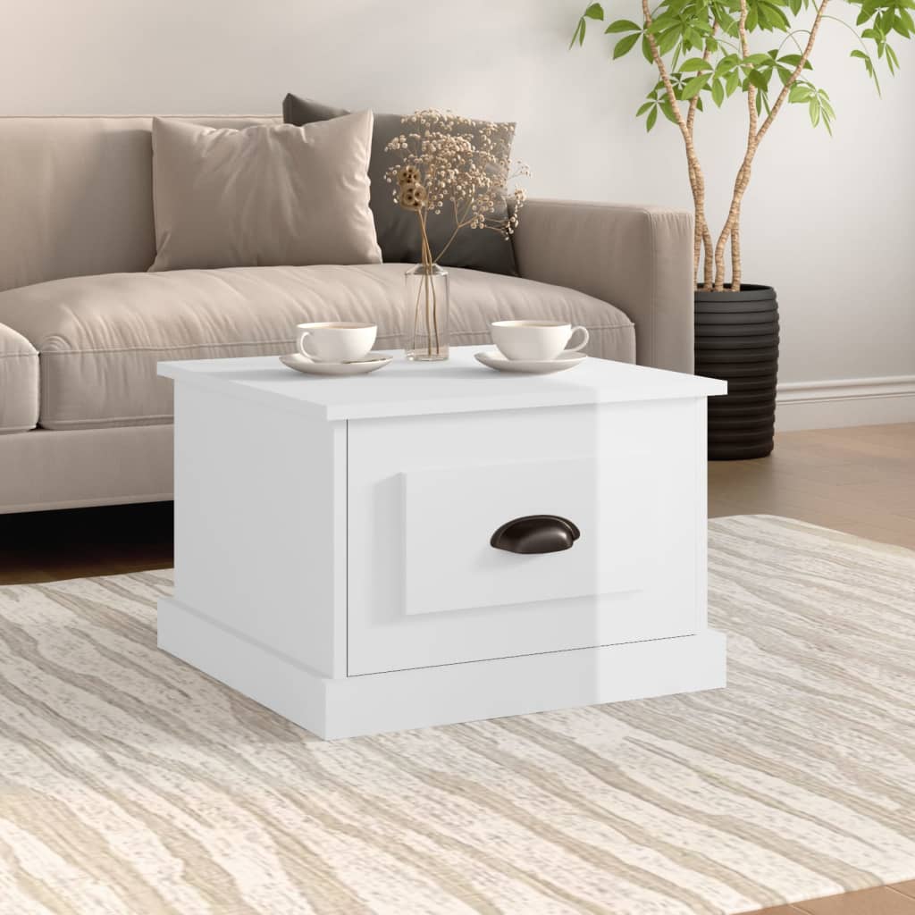 Coffee table white gloss 50x50x35 cm engineered wood