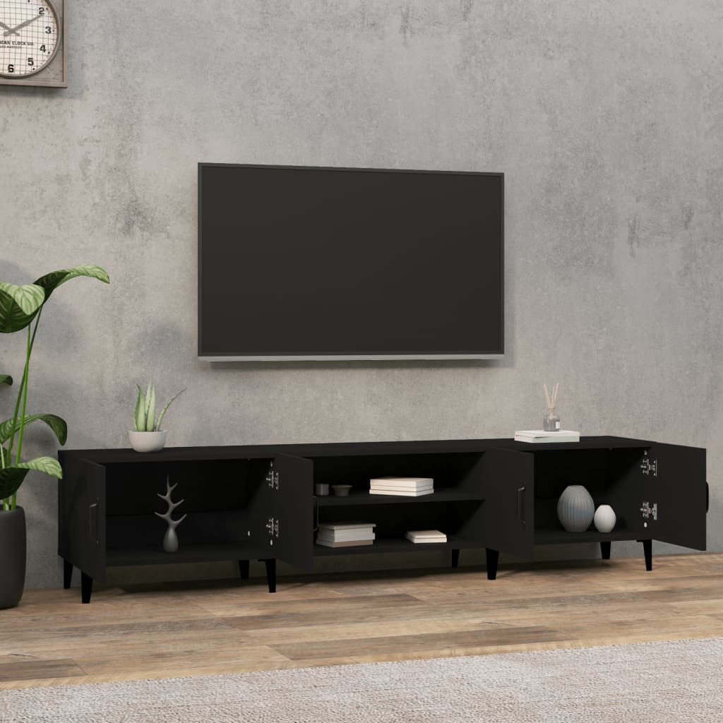 Black TV cabinet 180x31.5x40 cm engineered wood