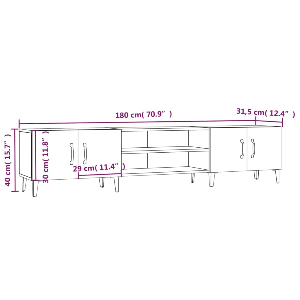 Meuble TV gris béton 180x31,5x40 cm bois d'ingénierie