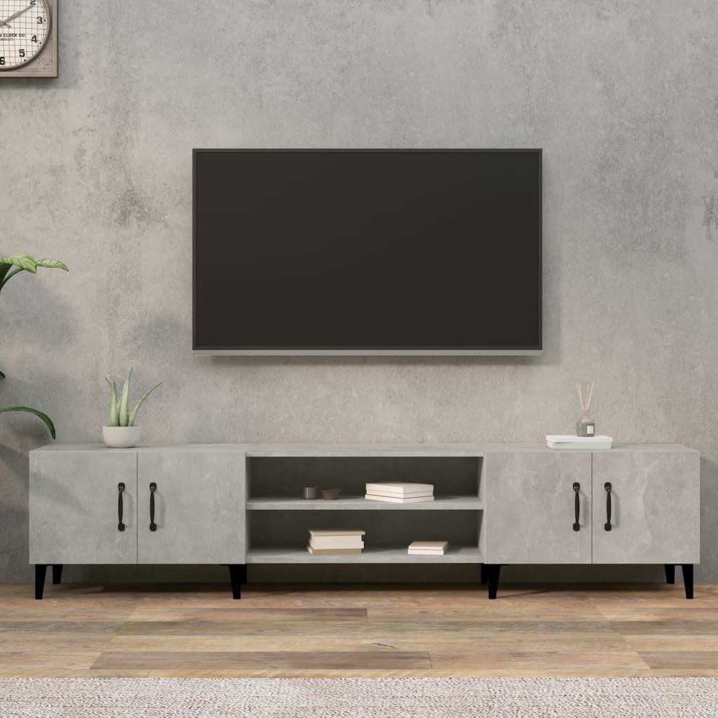 Meuble TV gris béton 180x31,5x40 cm bois d'ingénierie