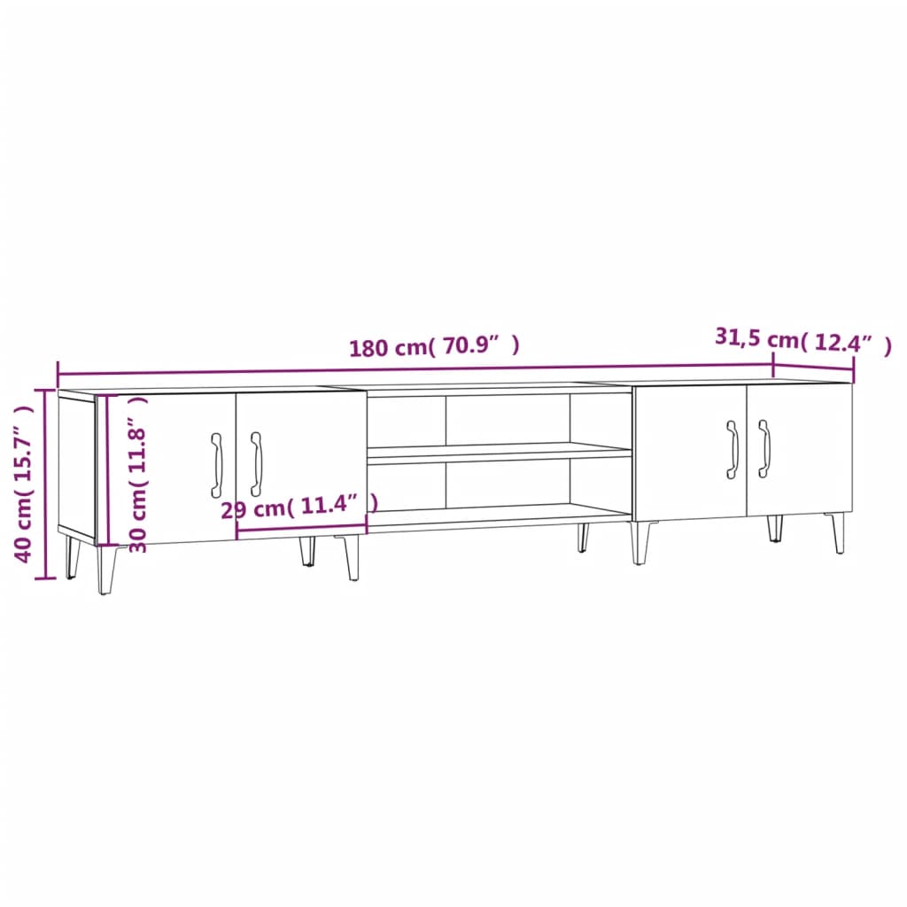 Meuble TV sonoma gris 180x31,5x40 cm bois d'ingénierie