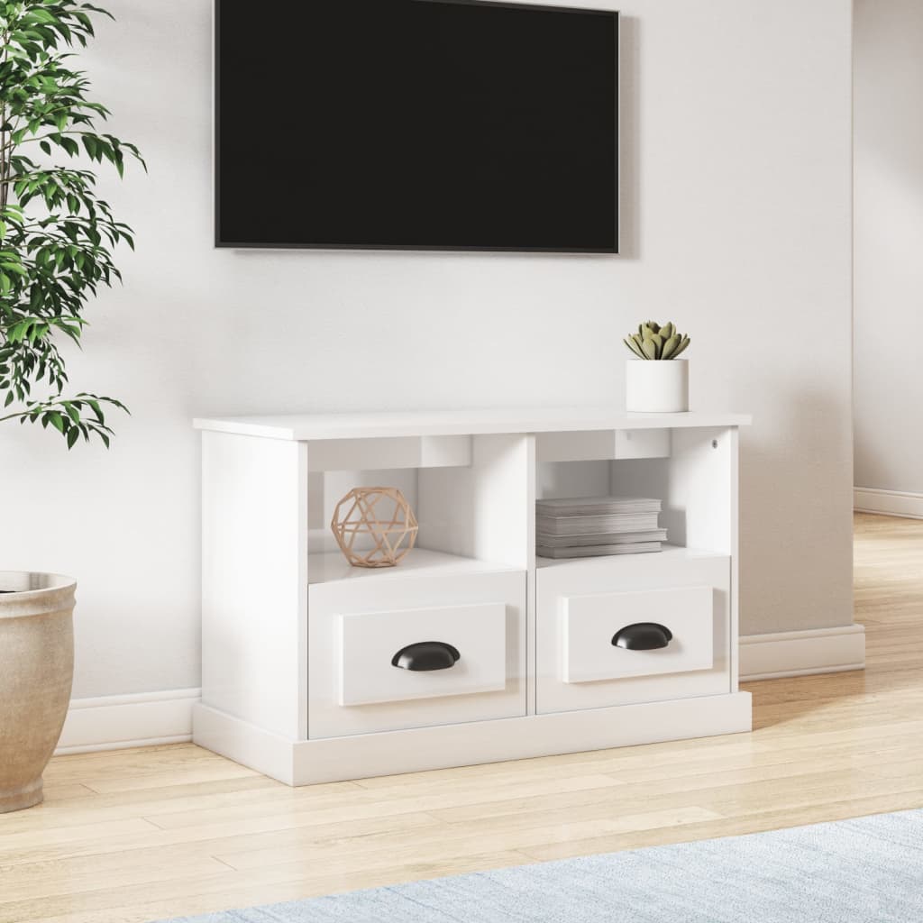 Meuble TV blanc brillant 80x35x50 cm bois d'ingénierie